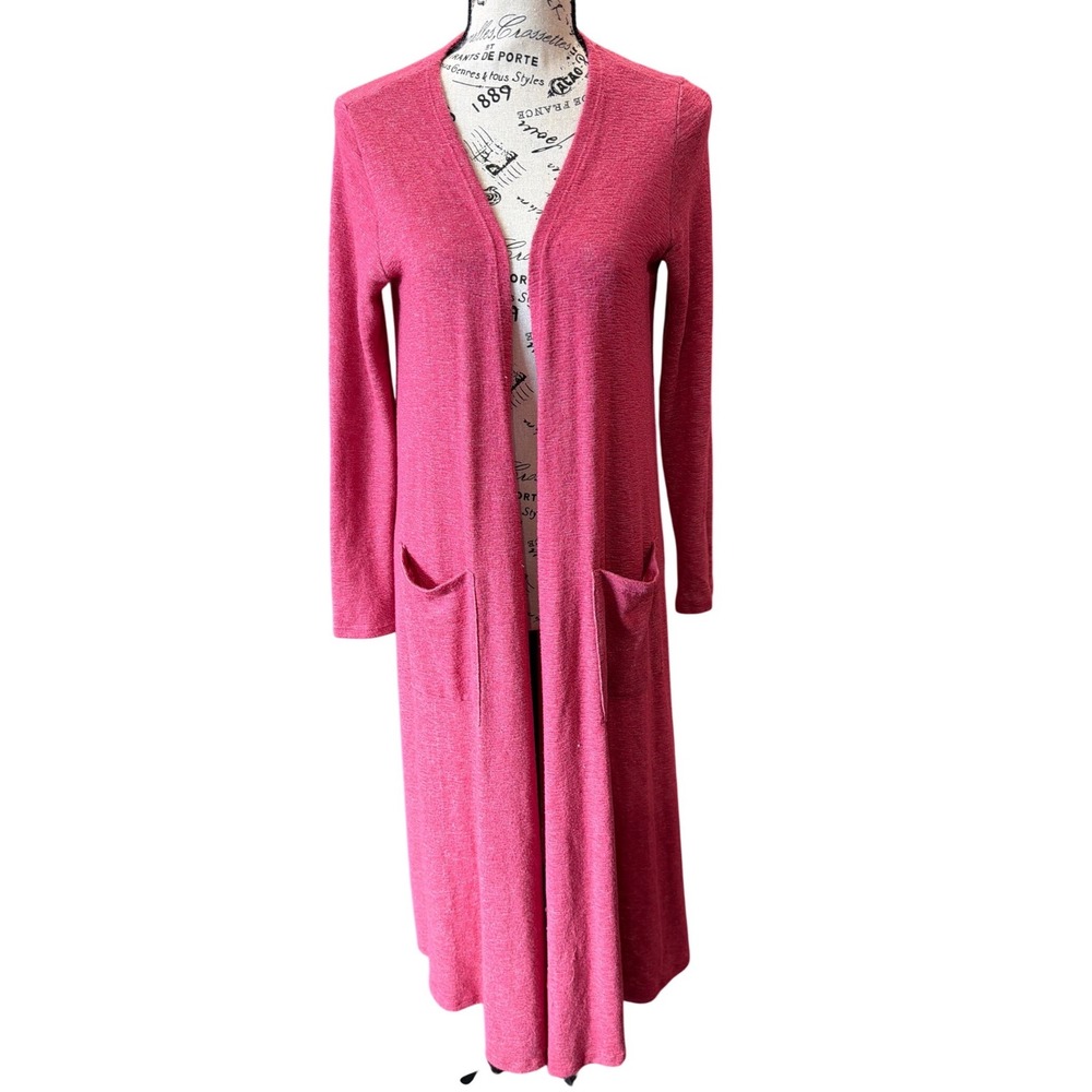 LuLaRoe Pink Heathered Duster Cardigan Longline Open Front Pockets Small